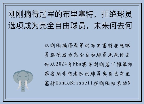 刚刚摘得冠军的布里塞特，拒绝球员选项成为完全自由球员，未来何去何从？